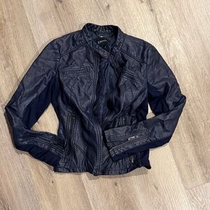 Express Women's Dark Blue Faux Leather Jacket